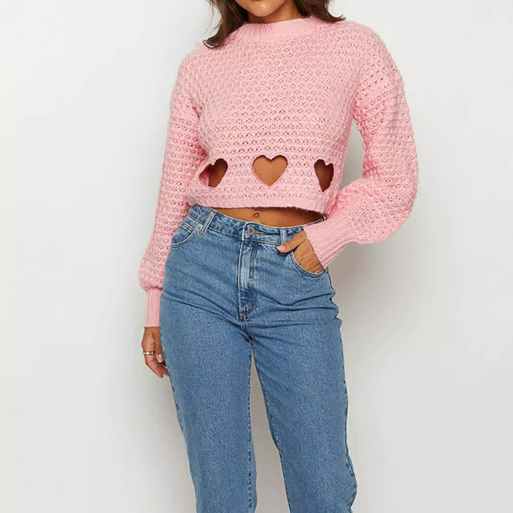 Damen Grob gestrickter Pullover mit Herzverzierungen und lockerem Schnitt Drune