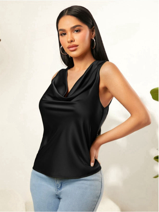 Damen Elegantes Satin-Oberteil mit kunstvollem Wasserfall-Ausschnitt Drune