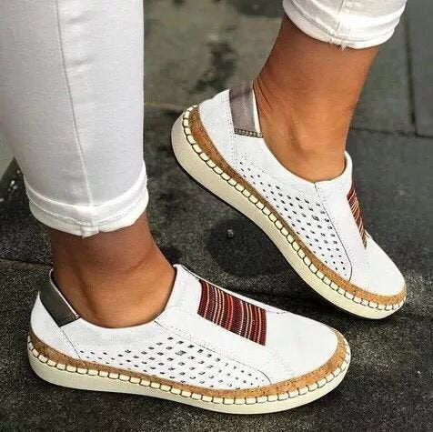 Damen perforierte Slipper-Sneaker mit Elastikeinsatz und Korkoptik-Plateau Drune