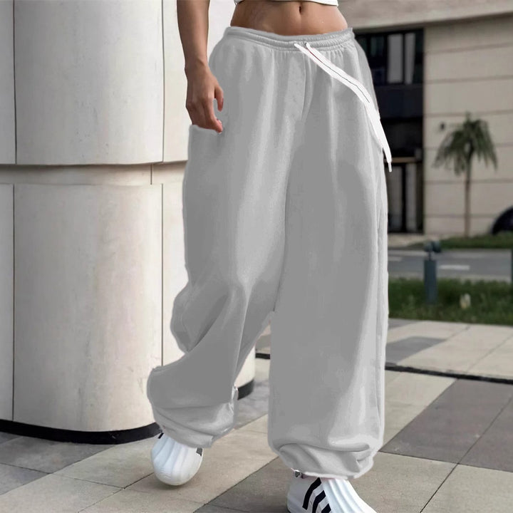 Damen nan weite Baggy-Jogginghose mit hohem Komfortbund, Kordelzug und elastischen Knöchelbündchen Drune