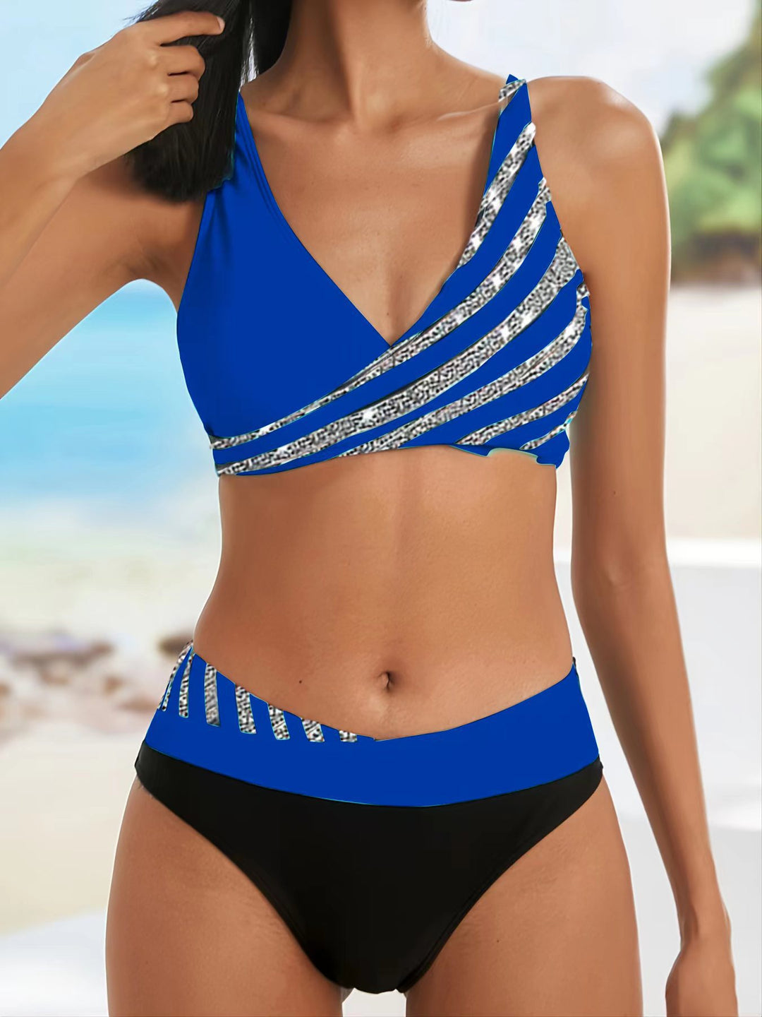 Damen Sportlicher Bikini mit modischem Wickeloberteil Drune