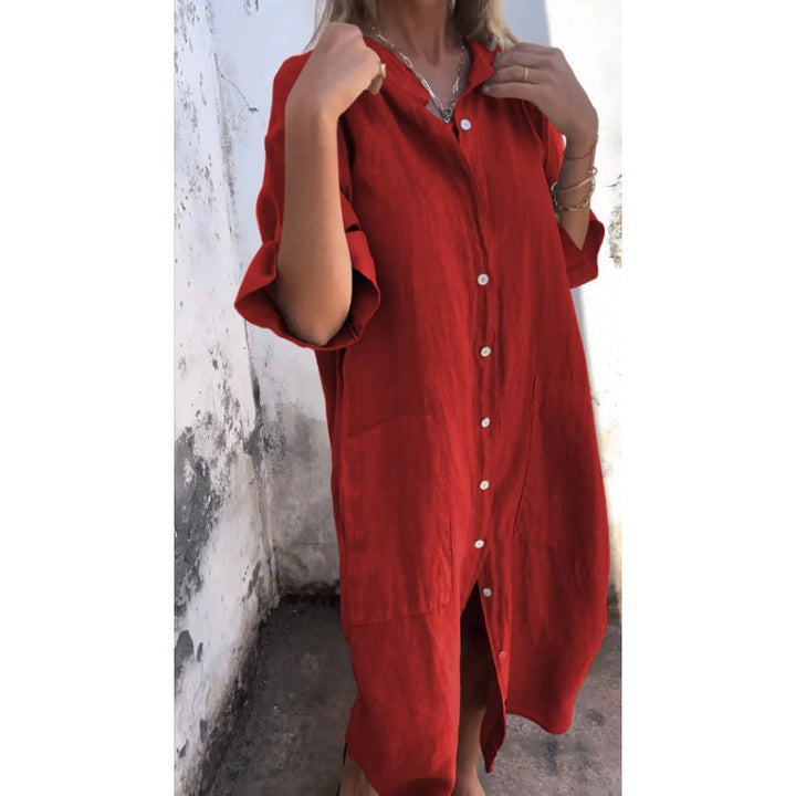 Drune | Lässiges Baumwoll-Leinen Shirtkleid mit dreiviertelärmeln