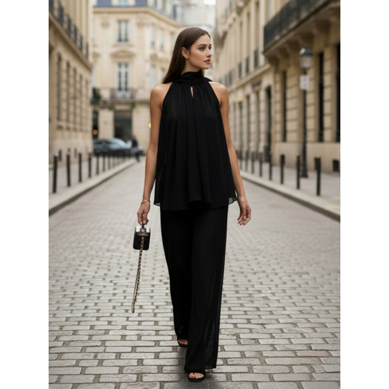 Damen Elegantes Chiffonoberteil mit tiefem Wasserfallausschnitt und fließendem Stoff Drune