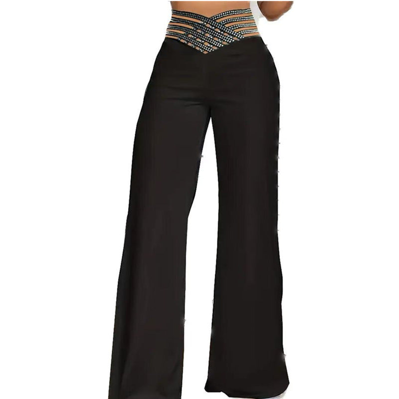 Damen elegante Palazzo-Jeans mit hohem Bund und modischem Webmuster Drune