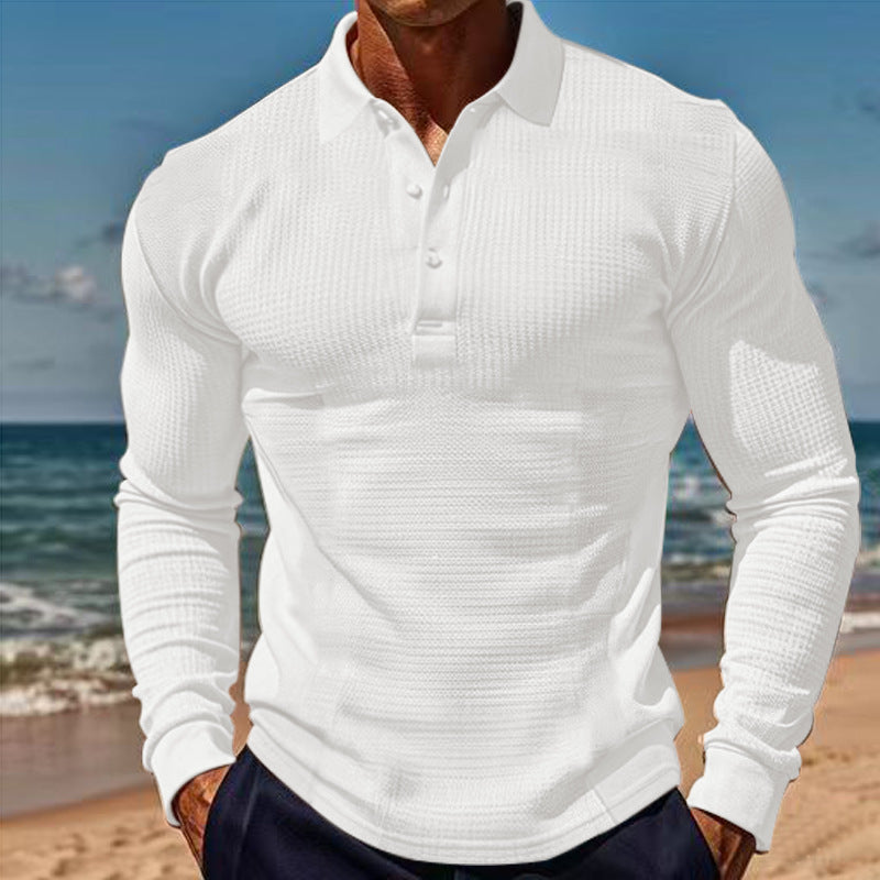 Herren Langarm-Henley-Shirt aus atmungsaktivem Strukturmaterial mit dekorativen Knöpfen Drune
