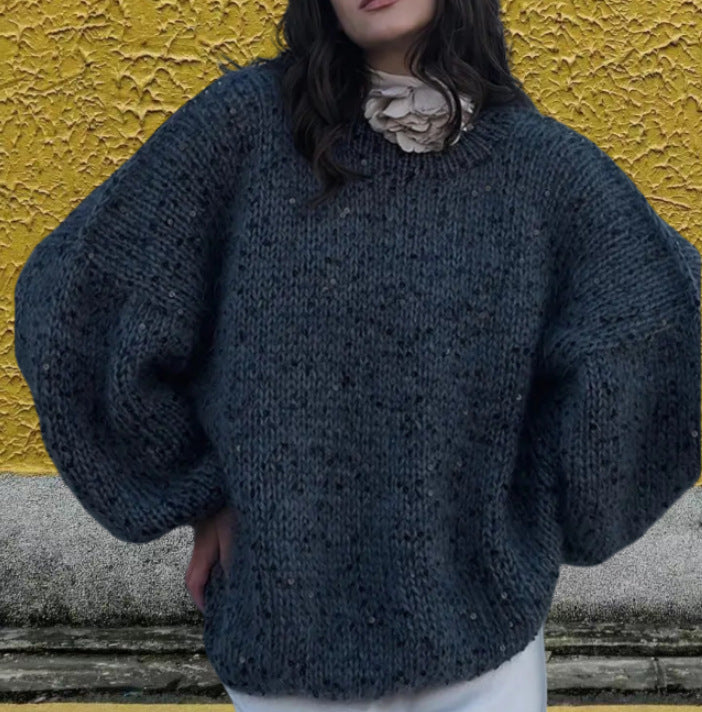 Damen Glitzernder Strickpullover mit weitem Schnitt und eleganten Akzenten Drune