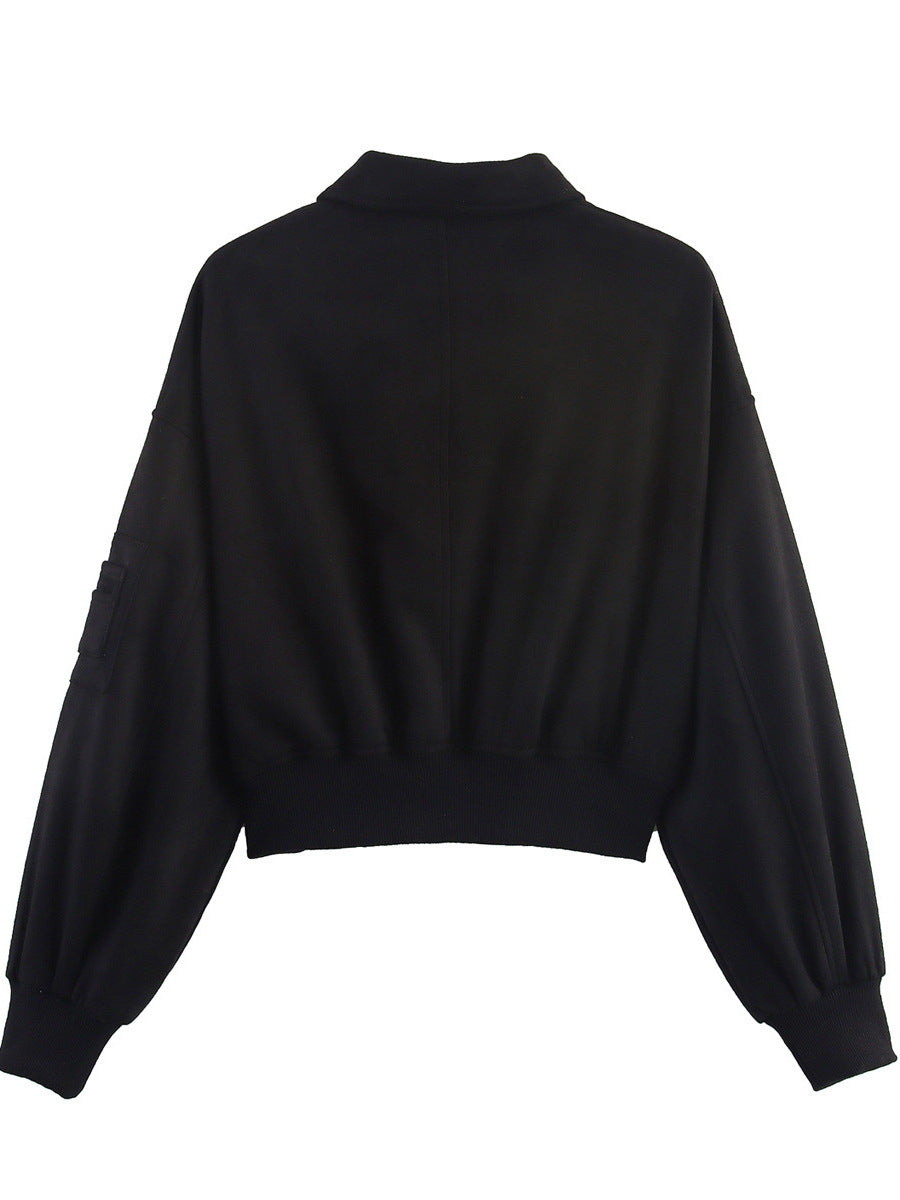 Damen Moderner Cropped Hoodie mit praktischen Taschen und Reißverschluss Drune
