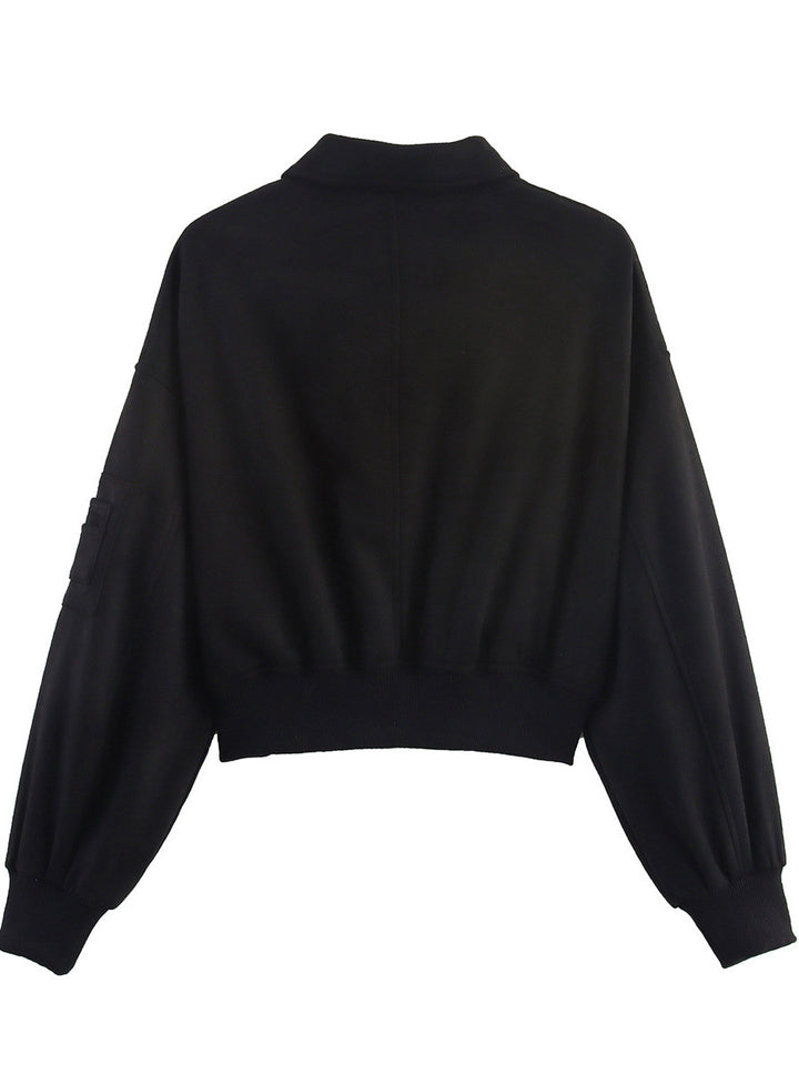 Damen Moderner Cropped Hoodie mit praktischen Taschen und Reißverschluss Drune
