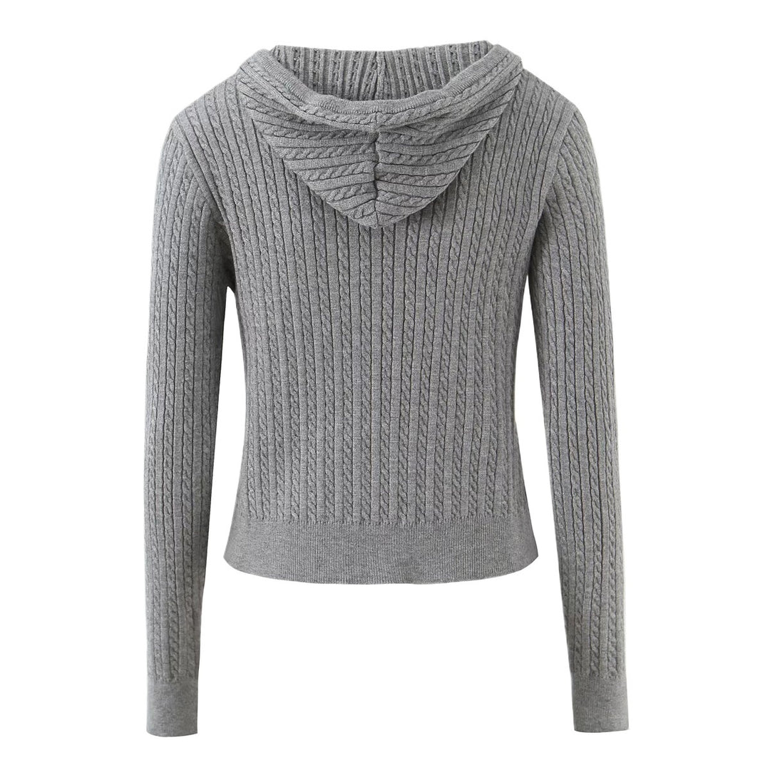 Damen kuschelige Strickjacke mit Kapuze und Reißverschluss Drune