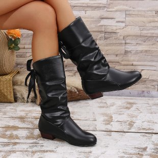 Damen nan schafthöhe Stiefel mit Raffung, rückseitiger Schnürung und niedrigem Blockabsatz Drune