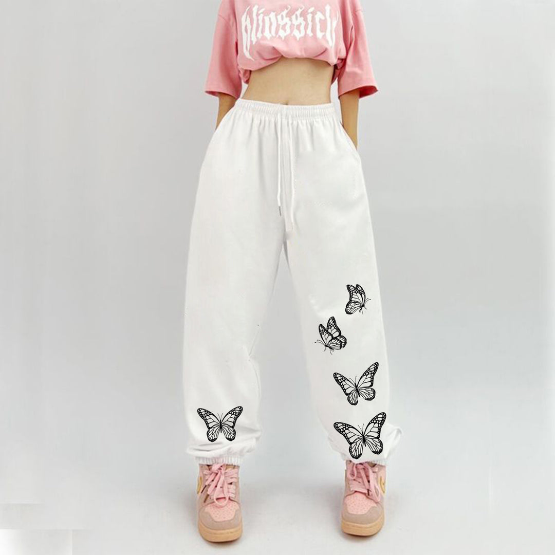 Damen Sportliche Freizeithose mit Schmetterlingsmotiv Drune