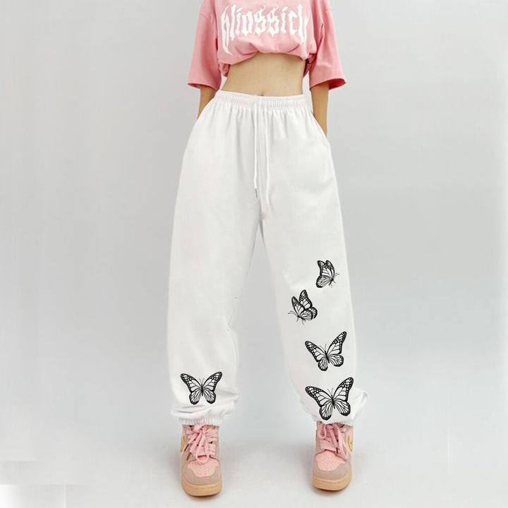 Damen Sportliche Freizeithose mit Schmetterlingsmotiv Drune