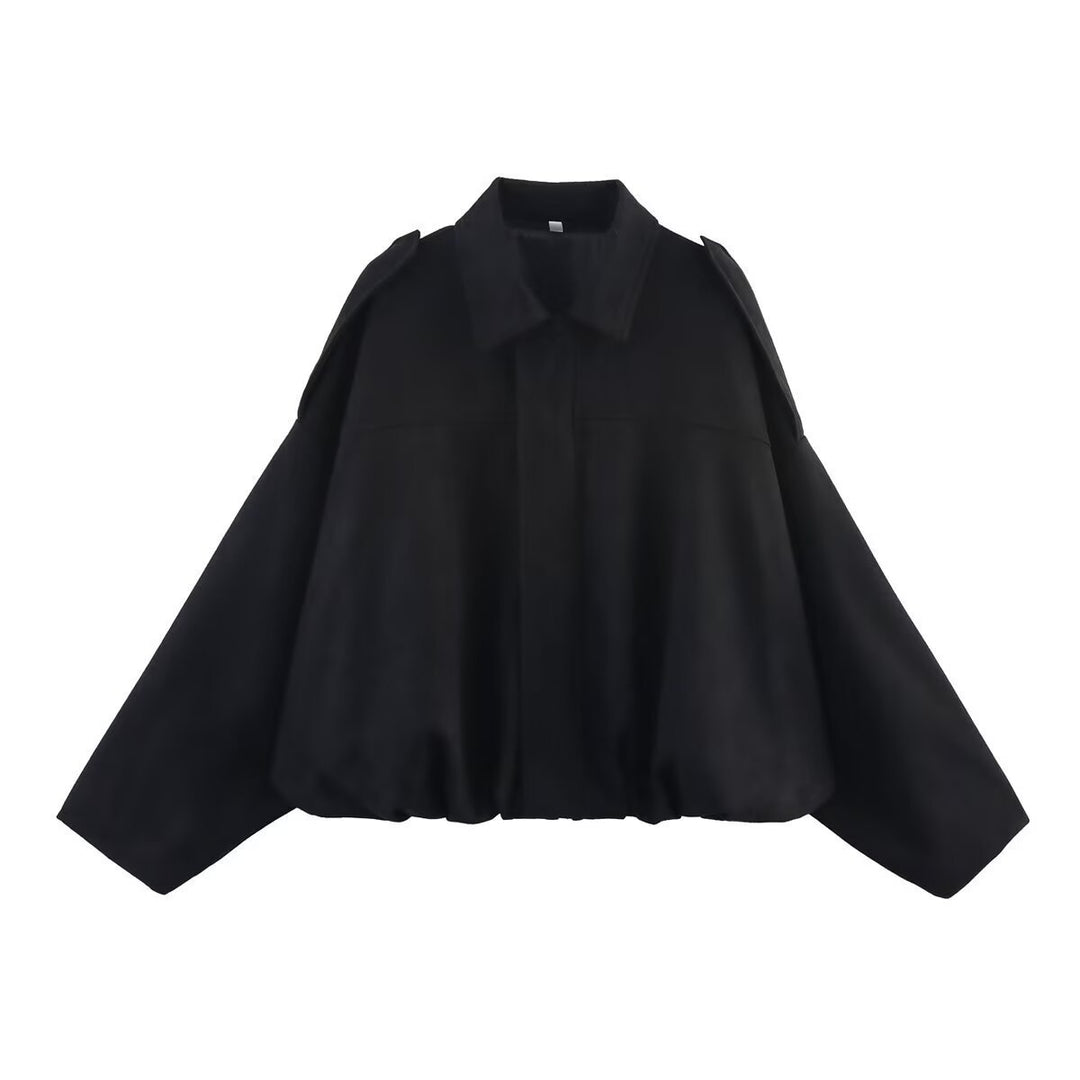Damen nan Oversize-Kurzjacke mit Ballon-Saum, Schulterpatten und verdeckter Frontleiste Drune