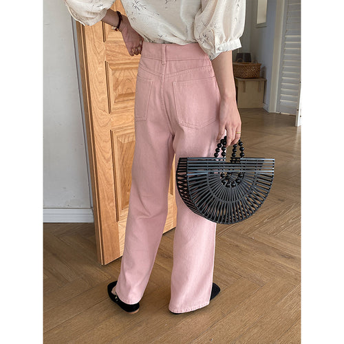 Damen Lässige High-Waist Jeans mit weitem Bein Drune