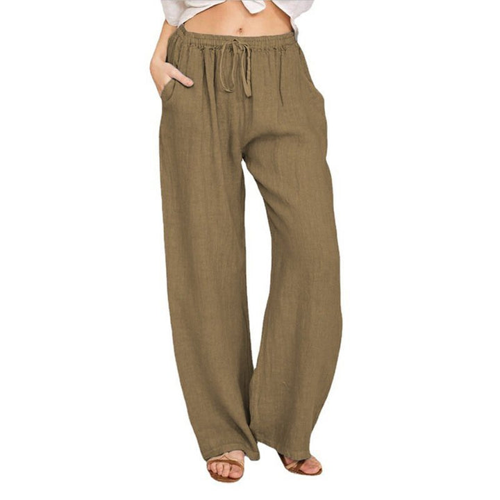 Damen Bequeme und luftige Leinenhose mit elastischem Bund und Seitentaschen Drune
