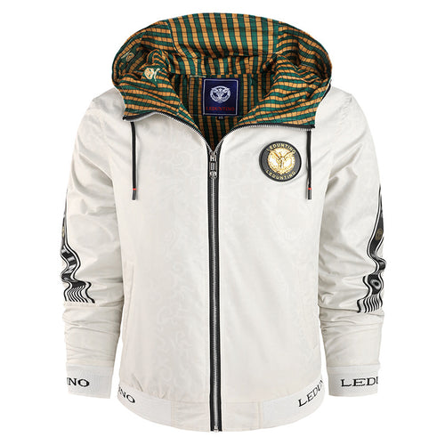 Herren nan leichte Kapuzen-Sportjacke mit Jacquardmuster, Metallreißverschluss und elastischen Bündchen Drune