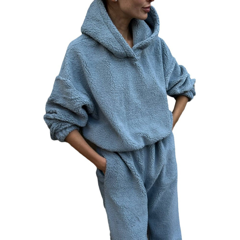 Damen gemütliches Fleece-Loungewear-Set mit Kordelzug Drune