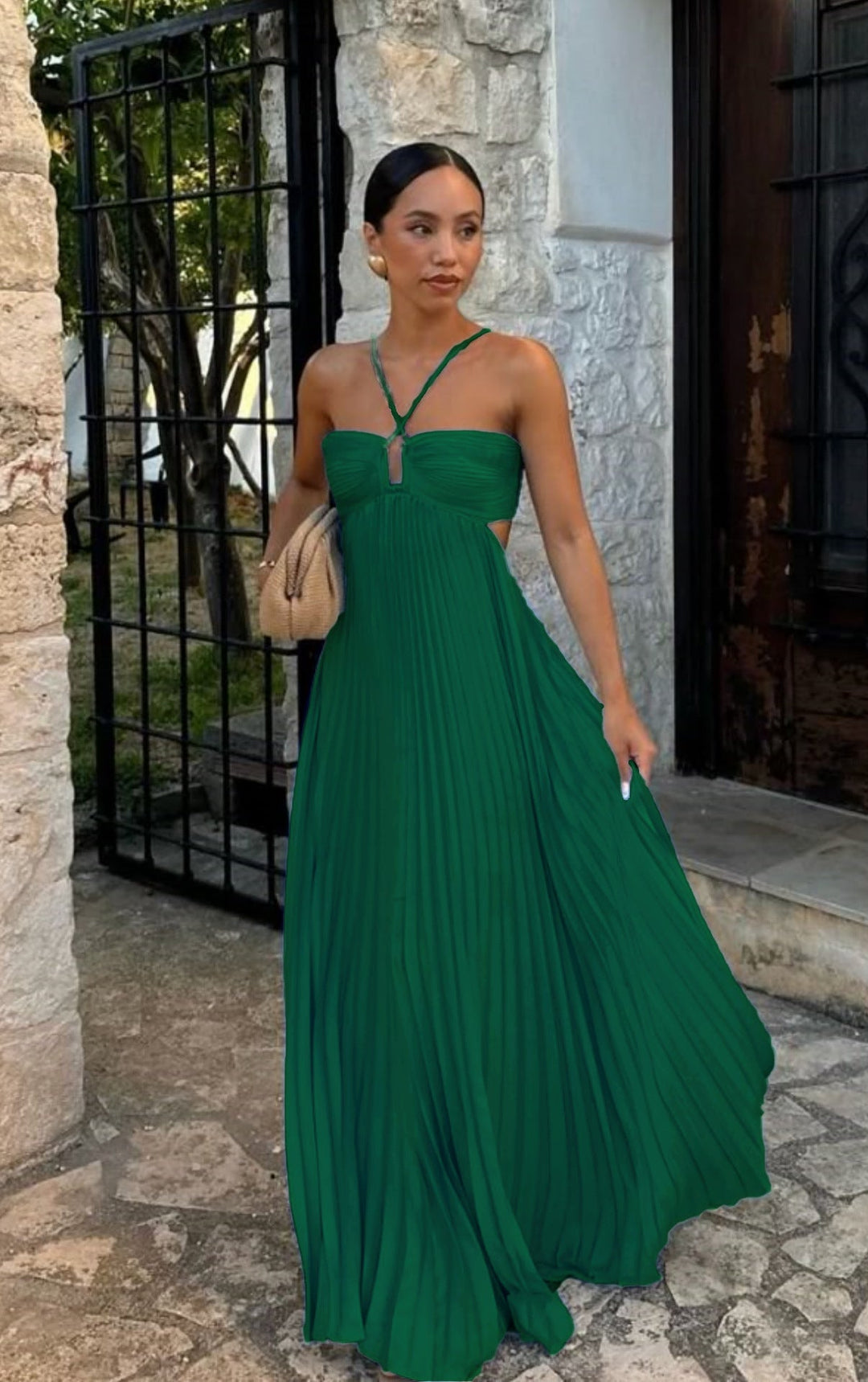Damen Plisseekleid mit schulterfreiem Design und raffinierten Trägerdetails Drune