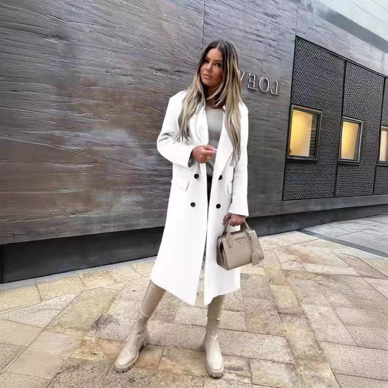 Damen Eleganter und zeitloser Wool Coat mit Doppelreiher Drune
