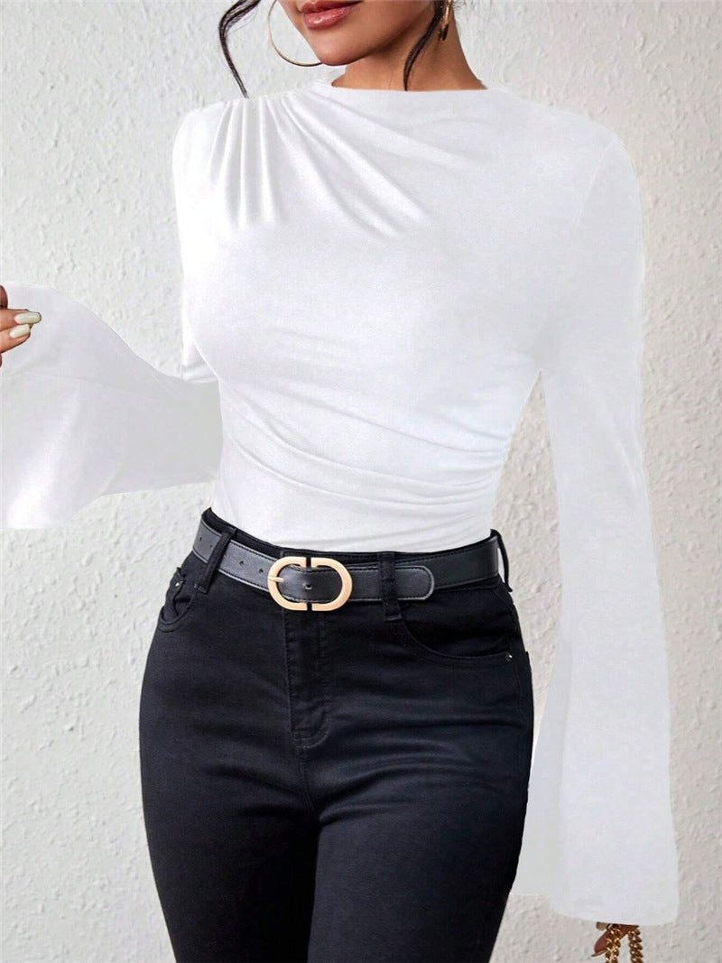 Damen Langarmshirt mit fließendem Schnitt und eleganten Trompetenärmeln Drune