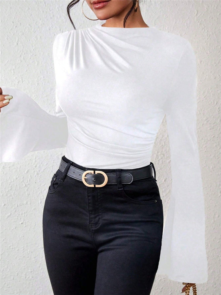 Damen Langarmshirt mit fließendem Schnitt und eleganten Trompetenärmeln Drune