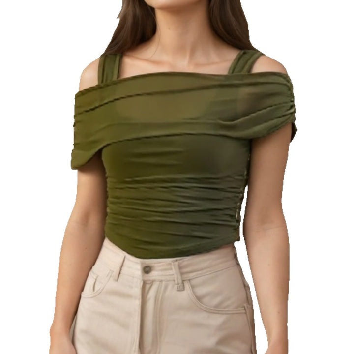 Damen Off-Shoulder Oberteil mit Raffung Drune