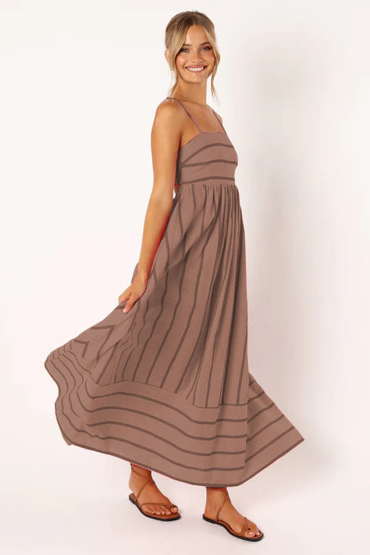 Damen Maxikleid aus gestreiftem Baumwollstoff Drune