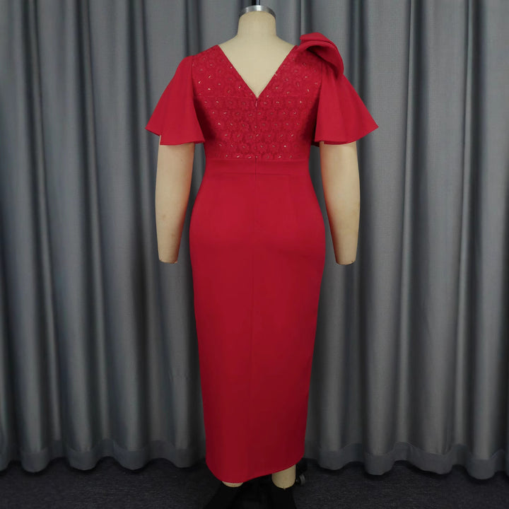 Damen Elegantes Abendkleid mit floralem Spitzenoberteil und voluminösen Rüschensäumen Drune