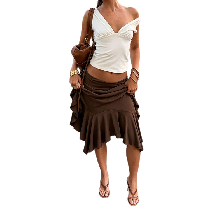 Damen asymmetrischer Swing-Rock mit tailliertem Design Drune