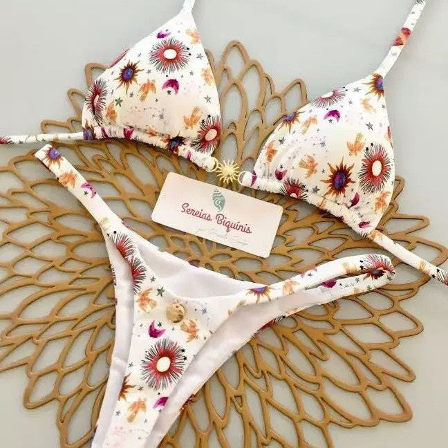 Damen Triangel-Bikini-Set mit floralen Mustern und verstellbaren Trägern Drune