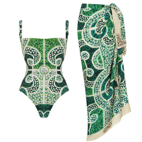 Damen Einteiler Badeanzug mit kunstvollem Blumenmuster Drune