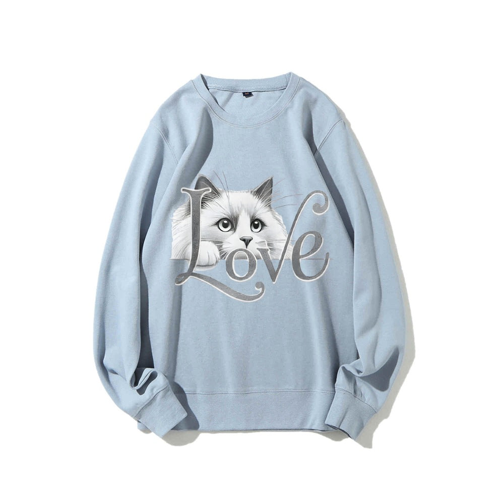 Damen Sweatshirt mit verspieltem Katzenmotiv und lässigem Schnitt Drune