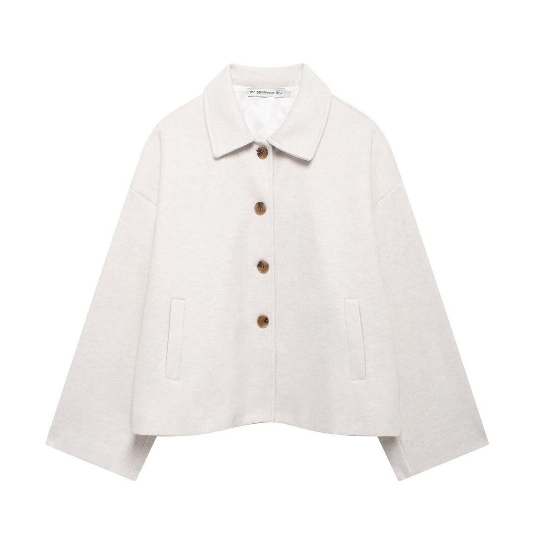 Damen schicke Blousonjacke aus weichem Stoff mit Knopfverschluss und Taschen Drune