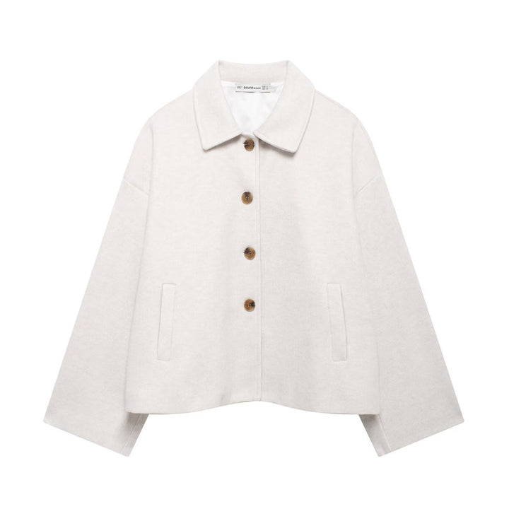 Damen schicke Blousonjacke aus weichem Stoff mit Knopfverschluss und Taschen Drune