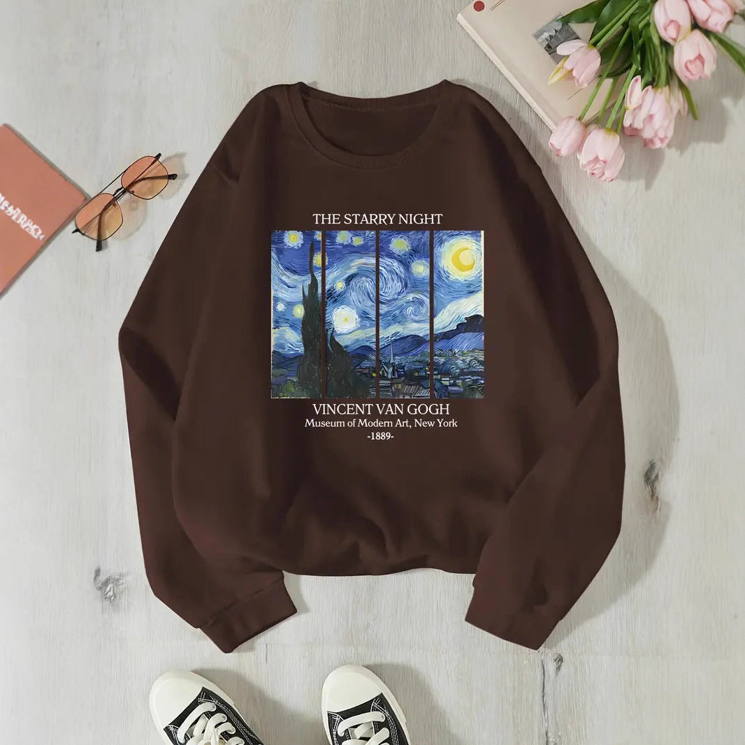 Damen Sweatshirt mit klassischem Van Gogh Kunstmotiv Drune