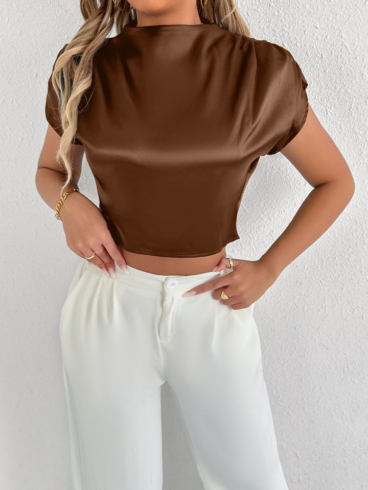 Damen Elegantes Kurzarm-Blusenshirt mit modernem Stehkragen Drune
