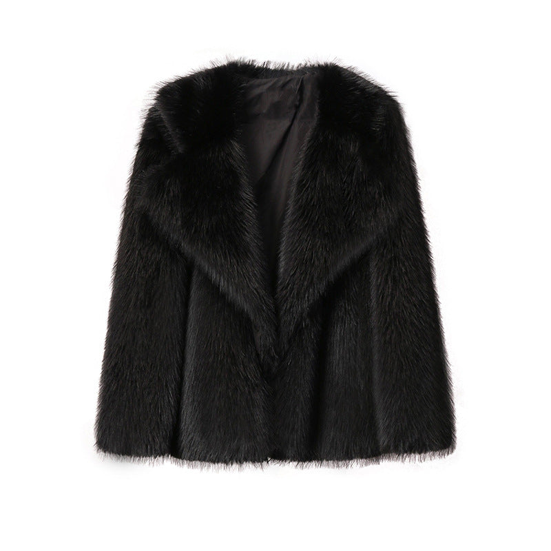 Damen Elegante Kunstpelzjacke mit großem Kragen Drune
