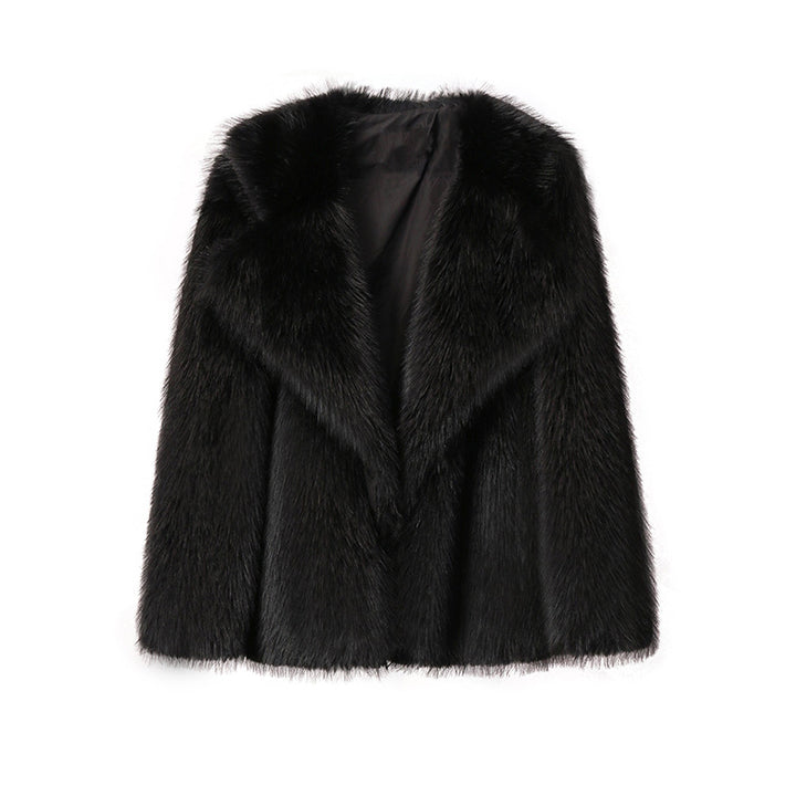 Damen Elegante Kunstpelzjacke mit großem Kragen Drune