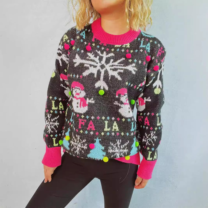 Damen weihnachtlicher Pullover mit bunten Applikationen und festlichem Design Drune