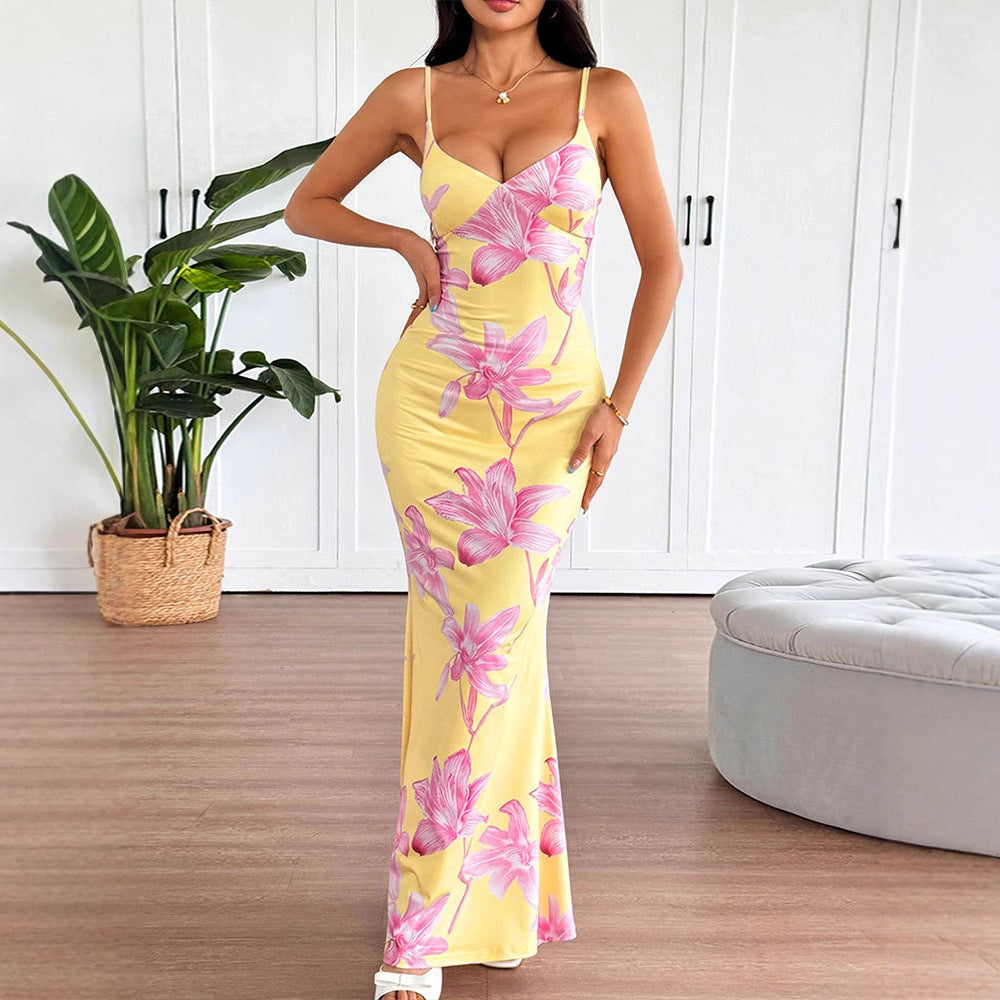 Damen Körperbetontes Maxikleid mit Blumenmuster Drune
