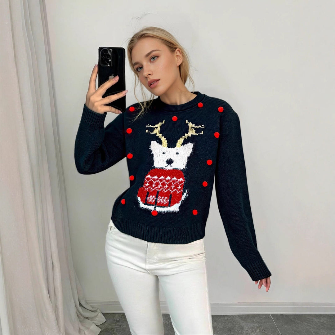 Damen Weihnachtspullover mit festlichem Motiven und kreativen 3D-Details Drune