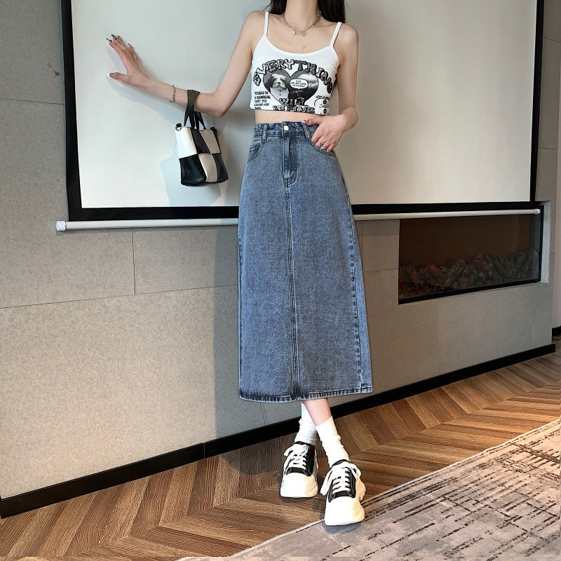 Damen Midi-Denimrock mit vorderem Schlitz Drune