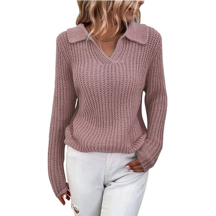 Damen Strickpullover mit Polokragen und feiner Rippstruktur Drune