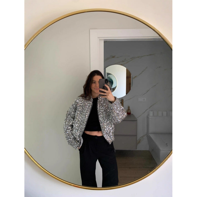Damen Funkelnde Paillettenjacke mit lässigem Schnitt Drune