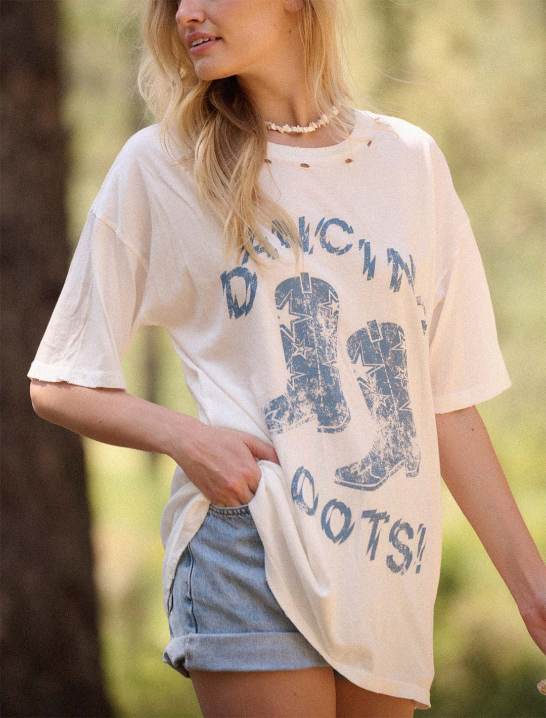 Damen Oversized T-Shirt mit nostalgischem Porto-Druck Drune