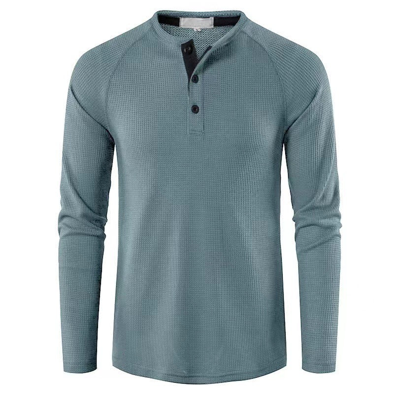 Herren nan strukturiertes Henley-Langarmshirt mit Waffelstruktur, Halbknopfleiste und Raglanärmeln Drune
