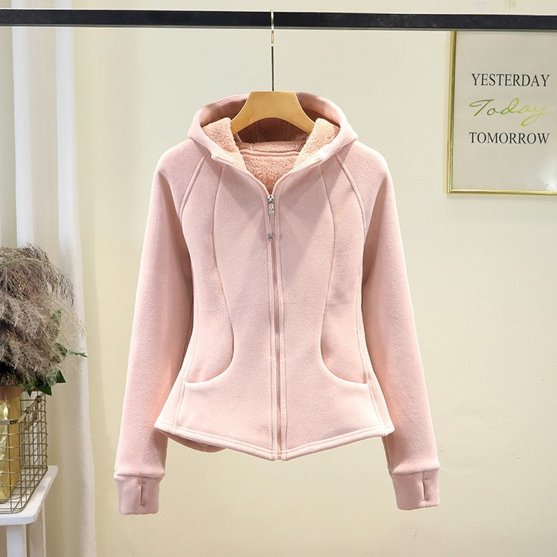 Damen bequeme Fleecejacke mit durchgehendem Reißverschluss und Kapuze Drune