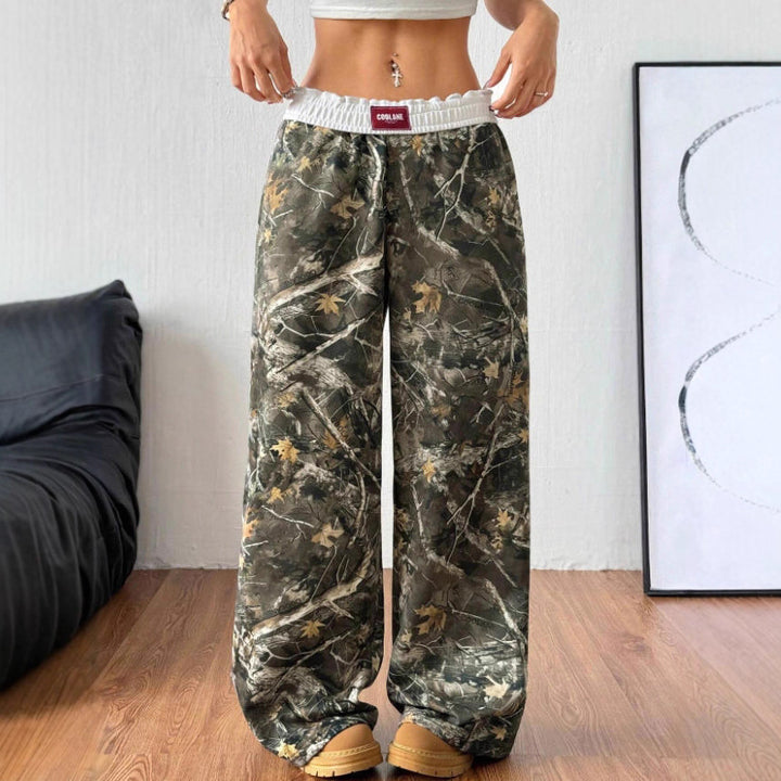 Damen Bequeme und stylische Freizeithose mit Blattmuster Drune