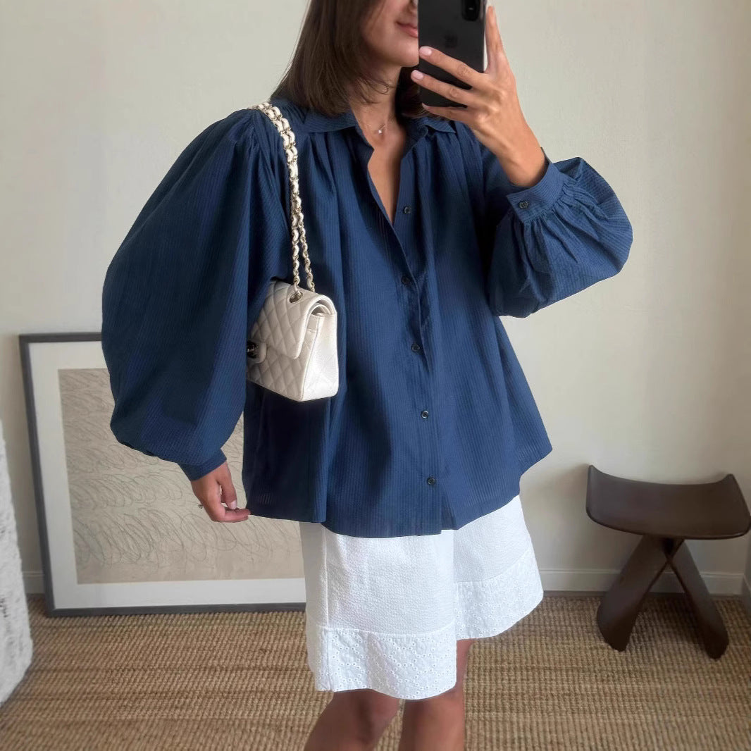 Damen lässiges Kombi-Outfit mit lockerer Bluse und Shorts Drune