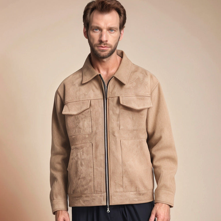 Herren eleganter Wildlederjacke mit praktischen Taschen und modernem Schnitt Drune